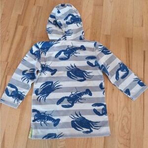 Mini Boden Striped Terry Cloth Bath Blue Lobster Kids Hoodie 3-4T